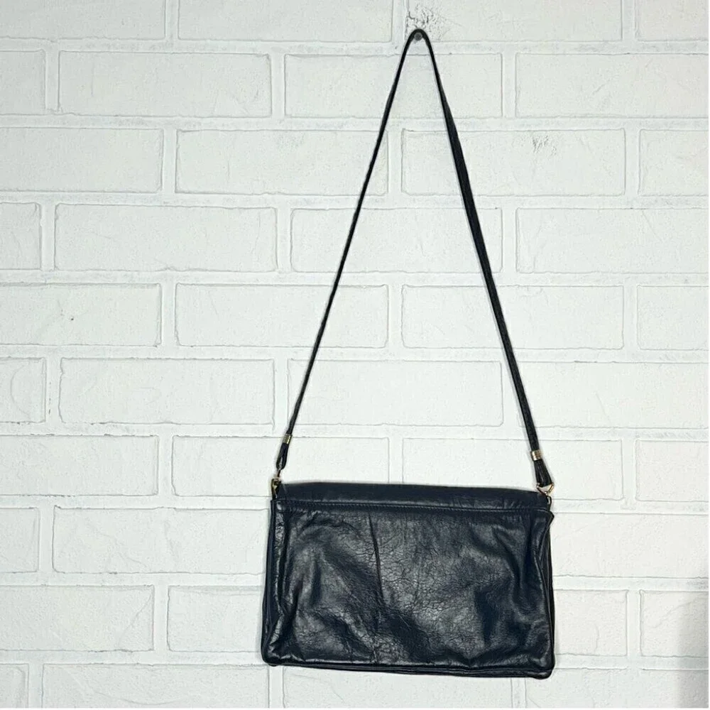 Vintage Blue Leather Crossbody Shoulder Bag